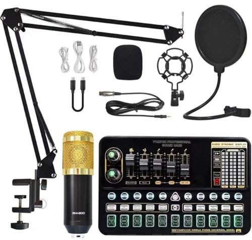 Sirxlevcy Ensemble D'Équipement de Podcast Variante de Carte Son en Direct Microphone Bm800 Ensemble D'Accessoires de Remplacement pour la Diffusion en Direct
