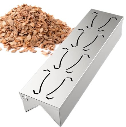 Vllold ahumadero para barbacoa - Caja de ahumadero resistente | Accesorios de barbacoa de acero inoxidable con tapa con bisagras práctica para la máxima producción de humo