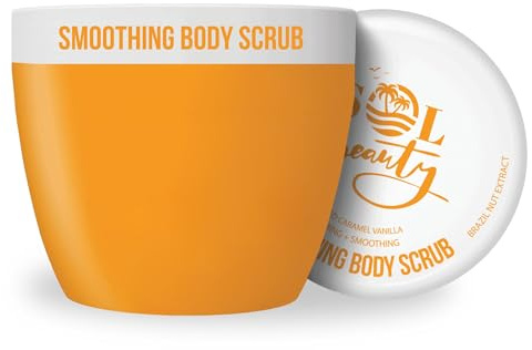 Sol Beauty Gommage Corps, Gommage Hydratant au Sucre Vanille et Caramel Salé avec Extrait de Noix du Brésil et Huile de Fruit de Buriti, Gommage Corps Exfoliant et Vegan 300g