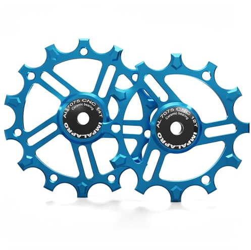 IMPALAPRO - Lot de 2 Galets de Dérailleur Céramique 12T-14T en Aluminium CNC 7075 pour 9-12V (Bleu)