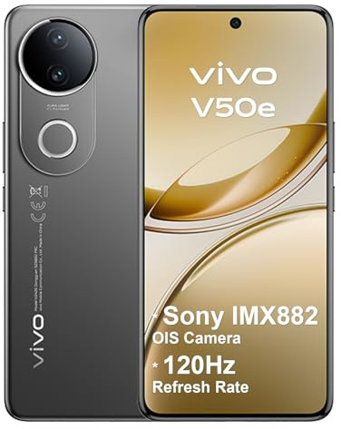 vivo V50e Smartphone 5G 8 Go 256 Go, 120 Hz 6,77 AMOLED, MediaTek Dimensity 7300, Caméra Avant et Arrière 50 MP, Aura Light, Batterie 5140 mAh, IP69, Android 15, Noir