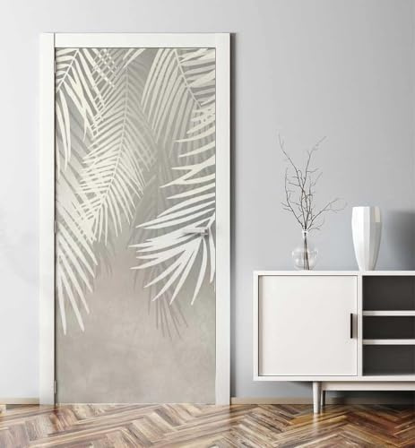 Adesivi per Porte Interne 80x210 Foglie di Palma Adesivo Porta Foglie Tropicali 3D Pellicola Adesiva Carta da Parati Soggiorno Bagno Autoadesivo Porta Murale Decorazione M6838