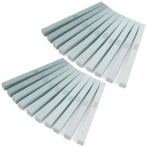 Supkiir 20Pcs Rectangular Sharpening Stone Set, 80#-3000# Green Silicon Carbide Whetstone Stones Sticks, Honing Stone Sharpening Stones for Knives Polishing Carving Models Metal Cutting Tools