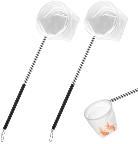 2 PCS Aquarium Shrimp Net, Small Fishing Nets for Fish Tank with Extendable Stainless Steel Handle, Fine Mesh Aquarium Net for Fish Shrimp Tank Pond Creek Food Residue and Debris Skimming