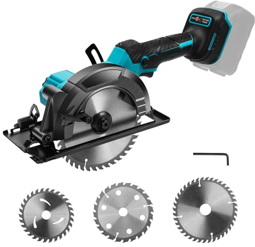 Akku Handkreissäge kompatibel mit Makita Akku 18v, Kreissäge mit 5800 U/min, Schnitttiefe 55mm Bürstenloser Motor, 3 Sägeblätter 0-45° Gehrungsschnitt, Geeignet für Holz Metall und Stein (Ohne Akku)