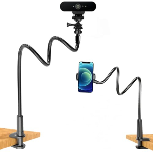 JCWINY Webcam Mount, 39 Inch Webcam Stand for Desk Flexible Gooseneck Computer Camera Stand Arm Clamp with Phone Holder Compatible with Logitech C930e C930 C920 C922x C922 Brio 4K C925e C615