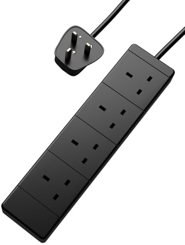 rhinocables Extension Lead UK 3-Pin Plug and Cable 13 amp, 4 Gang Way Multi Sockets Mains Power Strip with Cord (5m)