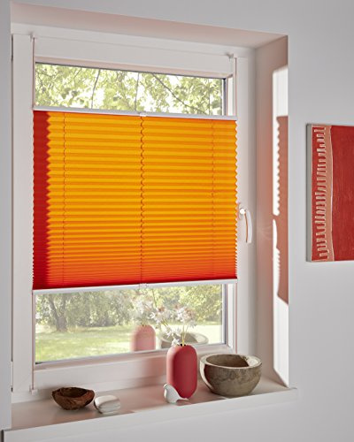 DécoProfi Plissee ohne Bohren Orange 90cm x 220cm I Verspannte Plissees nach Maß mit Klemmträger/Klemmfix I Blickdichte Innenrahmen-Plissees zum Klemmen