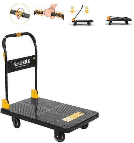 N&S Heavy Duty Platform Trolley 200kg One Hand Rides Truck Cart with Mute Wheels Platform Trolley