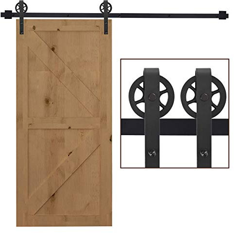 HOMCOM Binario per Porta Scorrevole Kit,Spessore 34-40mm per Installazione Porta Muro Completo Accessori per Porte Scorrevole Singole, Acciaio Nero