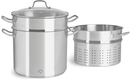 SPRINGLANE Edelstahl Kochtopf mit Glasdeckel 11 L, Gemüsetopf Induktion, Suppentopf, Nudeltopf inkl. Siebeinsatz/Dampfgarer und Nudelsieb