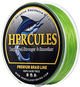 HERCULES Farbechte Geflochtene Angelschnur, 2000m PE Geflochtene Schnüre, 8 Stränge Multifile Angelschnur, 10lb Test für Salzwasser und Süßwasser, Fluoreszierendes Grün, 10lb, 2000m