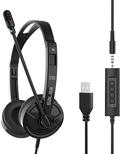 OHHXGK Auriculares USB PC con Micrófono Cancelación de Ruido y Controles de Audio, 3.5mm Business Cascos para Skype Softphone Ordenador Oficina Centros de Llamadas