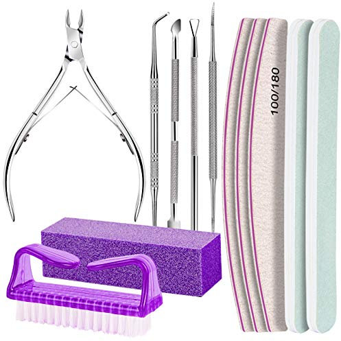 12 Pcs Nail Files & Buffer Block Set, FANDAMEI Cuticle Nippers with 100/180 Emery Boards Nail Buffer Kit Cuticle Pusher Toenail Lifter Cuticle Peeler Scraper Nail Brush for Manicure & Pedicure Tools