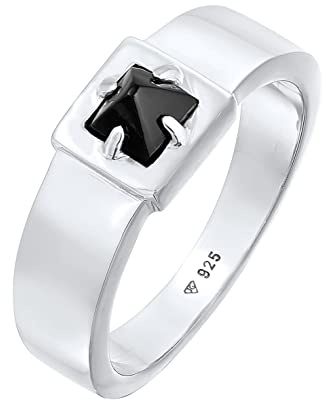 Kuzzoi Anillo de sello para hombre con piedra preciosa de ónix, plata de ley 925 pulida, anillo de plata maciza con piedras preciosas (5 mm), color negro, anillo para hombres en la talla 60 – 66,