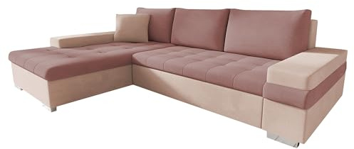 Mirjan24 Divano Angolare Bangkok Mini - Moderno Ad Angolo con Funzione Sonno e Cassetta per Soggiorno, Camera degli Ospiti, Forma di L (Uttario Ve. 2956 + Uttario Ve.)
