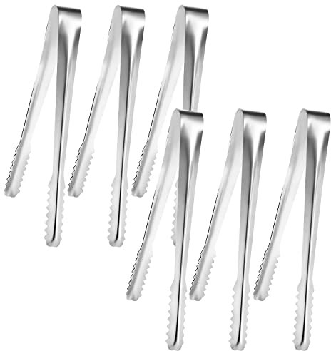 6 PCS Pinza per Ghiaccio in Acciaio Inox, 15cm Pinze da Ghiaccio Pinze da Buffet Pinze Bar per Matrimoni Bar Party (Argento)