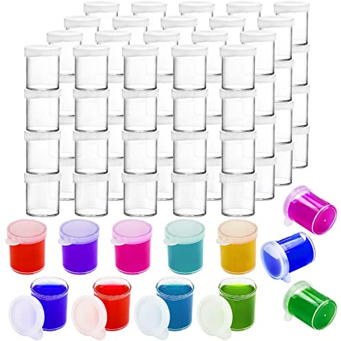 ZENFUN 100 pcs Empty Paint Pots, 25ml/0.85 oz Plastic Mini Paint Storage Cup with Lid, Clear Reusable Arts Crafts Paint Container Paint Storage Jars for Classrooms, School, Paintings Art Festivals