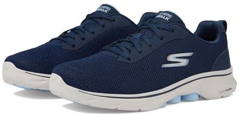 Skechers Go Walk 7 Clear Path da Donna, Tessuto Blu Navy con Finiture Azzurre, 35 EU