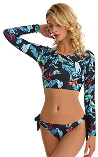 SEAUR Maillot de Bain Femme Manche Longue Sexy Deux Pièces Maillot de Surf de Crop Tops Culotte Plongée Natation Plage XL