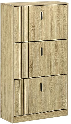 HOMCOM Scarpiera a 3 posti 18 paia armadio con 3 scomparti, grande capacità per ingresso, corridoio, soggiorno, 63 x 24 x 117 cm, rovere