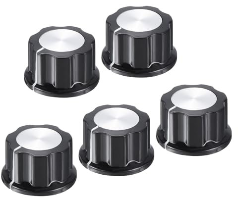 QUARKZMAN 5 Stück Potentiometer Knöpfe 26x15.5mm, Bakelit Gitarrenknöpfe 6mm Drehknopf mit Madenschraube für Gitarre Bass, Schwarz