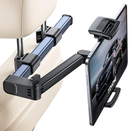 Tablet Holder Car Headrest Backseat Mount: 3 in 1 Long Arm Headrest Tablet Holder Fit iPad Car Mount Travel Accessory Universal for All 4.7-12.9 Devices