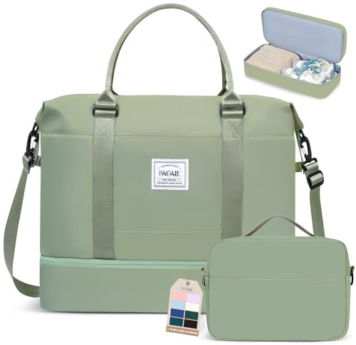 BAGAIL Bolsa de Lona de Viaje, Bolsa de Lona Grande para Viajes con Funda de Equipaje y Correa de Hombro, Bolsa de Transporte Plegable para Gimnasio, Deportes, Bolsa de Lona Impermeable para Fin de