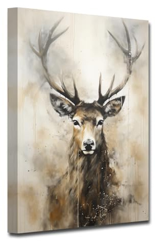 LZIMU Hirsch Leinwandbild Wildtier Wanddekoration Wildtier Hirsch Porträtbilder Kunstdrucke Vintage Kunstwerk für rustikale Bauernhaus Dekoration (D, 30.00 x 45.00 cms)