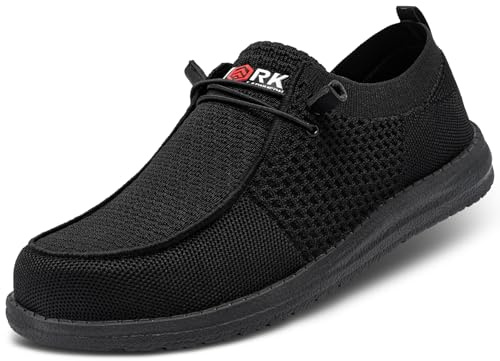 LARNMERN Steel Toe Loafers Women Slip On Shoes Lightweight Comfortable Lounging Walking Safety Work Flats Sneakers(9 Women, Black Women)