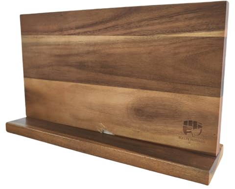 FULLHI Double face grand bloc de couteaux magnétique en bois d'acacia Porte-couteau Set Stand avec Stronge bandes magnétiques Couteaux de cuisine de stockage Rack Organisateur d'outils (40.3*21.5CM)