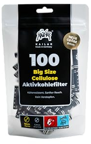 KAiLAR 9 mm Big Size Cellulose Activated Carbon Filter Slim with Vegan Activated Carbon Made from Coconut Shells | for a Less Toxic and Gentle Smoking Experience Without Clogging (Cold Resistance