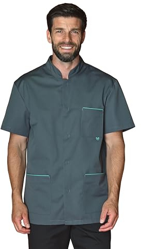 Tunique médicale Homme et Femme, Manches Courtes, Col Officier, Polyester Coton recyclé (FR/ES, Alpha/Lettres, L, Taille Normale, Taille Normale, Gris)