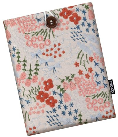 MoKo 6-7 Embroidered Daisy Padded Sleeve Pouch for 7 Kindle Colorsoft Signature Edition 2024, 6.8/6 Kindle Paperwhite/Kids, Fire 7 2022, Voyage/Kobo eReader, Beige Floral