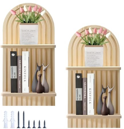 YapitHome 2 Stück Wandregal Holz Wanddeko Regale für Wände Holz Vintage Landhausstil Regal für Badezimmer,Arbeitszimmer,Küche,Wohnzimmer