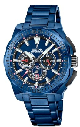 Festina Herrenuhr Analog - Edelstahl 316L Blau - Quarzwerk - Chronograph - Datum - Gehärtetes Mineralglas - Wasserdicht 20 ATM - F20729/1 Chrono Bike