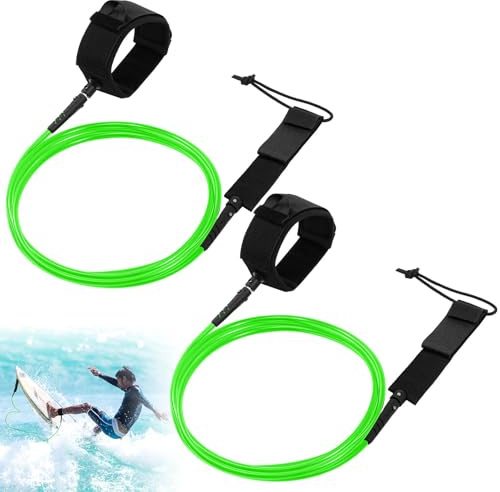 Lunmon 2 Pcs Surf Leash 6/7/8 ft Straight Surf Board Leashes 6/7mm Surfboard Leash Legrope Wrist Strap for Paddleboard, Shortboard, Longboard, Surfboards(Green,6ft,6mm)