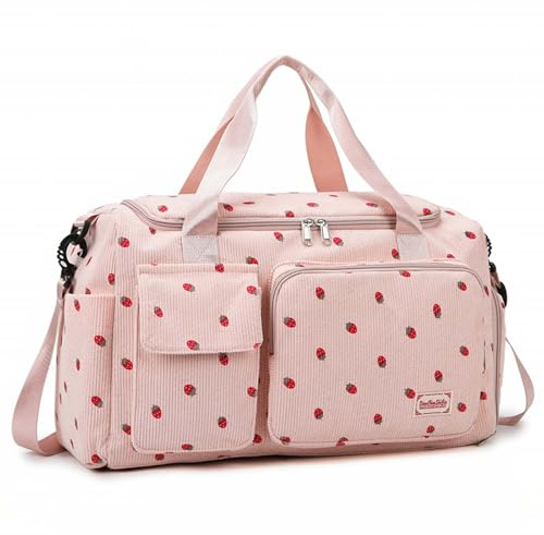 Sporttasche für Damen, Faltbare Reisetasche, Handgepäck, Fitnesstasche, Wochenendtasche mit Schuhfach und Nassfach, 20-35L (Rosa)