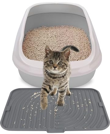 Sueving Silicone Cat Litter Mat, 45cm x 30cm Small Cat Litter Trapping Mat for Floor (Grey)