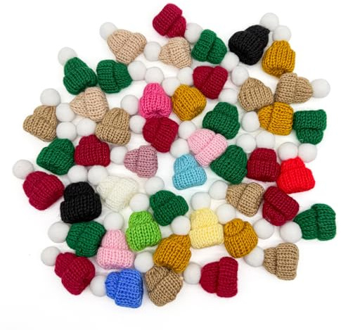 GTNCE 50 stycken minimössor, stickade mössor – bekymmersmaskar och lyckomaskar | minijulmössor, set för gör-det-själv-pyssel, vinflaskor, dekoration, julgransdekoration och docktillbehör (blandade