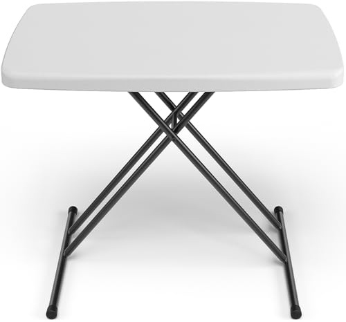 MAKE CHANGES Folding Table 30 Inch - Small Desk Adjustable Height TV Tray for Laptop, Couch, Camping - Heavy Duty Utility Foldable Table for Small Spaces, No Assembly Required, Snowy Granite