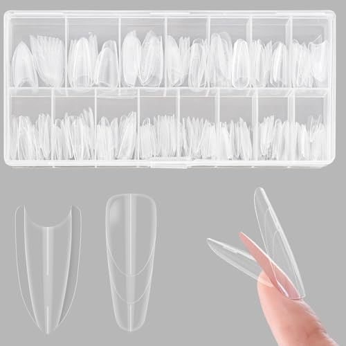 ZAHRVIA Stampo per unghie a sandwich a doppia forma, trasparente, design superiore e inferiore, per extension in gel per unghie fai da te, 15 dimensioni, 240 pezzi, mandorla