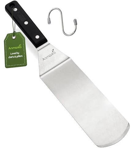 Anmarko Metallspatel med ABS-handtag, livsmedelsspatel i rostfritt stål med svart handtag och upphängningskrok