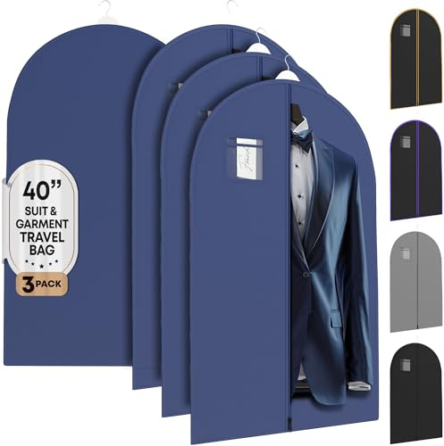 Your Bags Travel Garment Bag – Durable Zippered Single Suit Bag for Storage – Water-Resistant Clothes Cover - Hanging Garment Bags for Travel with ID Pocket – 40 x 24 - Blue (Pack of 3)