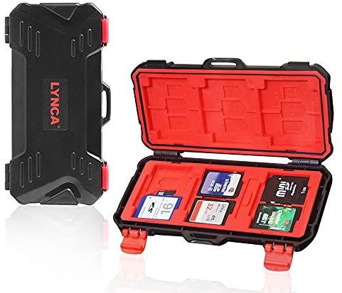 LYNCA 36 Slots SD TF CF Memory Card Case Holder Water-Resistant Anti-Shock Carrying Case for 12 SD 6 TF 6 MIM 3 CF 3 XQD & 6 NANO SIM Cards, Compact and Large Capacity Camera Memory Cards Storage Box