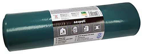 Nespoli Bolsas de Basura, Ideal para Jardín, Capacidad 120 Litros, Rollo de 25 Unidades, Resistentes), Color Verde, 700 x 1100 mm Aprox.