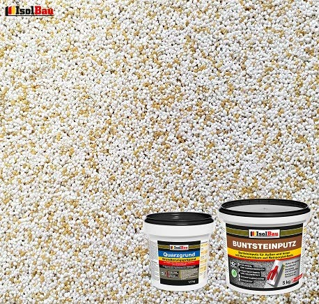 Isolbau - Enduit coloré pour intérieur et extérieur (Blanc, Sable/Jaune) 5 kg - BP60 Enduit mosaïque Décoratif Résistant au gel, Imperméable, Résistant aux chocs - avec base de quartz 1,5 kg