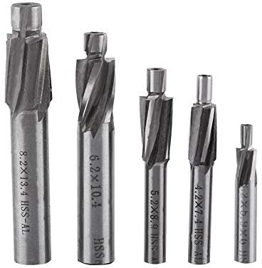 Fresa en punta, 5 piezas M3-M8 4 flautas HSS-AL Fresa Ranura Brocas HRC65~68° Fresa Metal Broca para fresar para cobre, aluminio, acero, hierro fundido