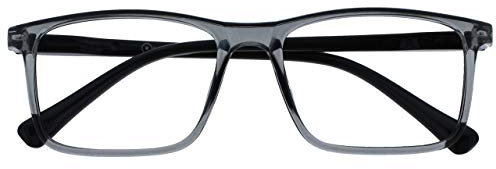OPULIZE INK Reading Glasses - Large Rectangular Frame - Spring Hinges - Scratch Resistant - Transparent Grey Black Arm - Mens Womens +1.00