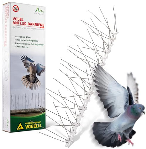 GARDIGO® Pics Anti Pigeons en Acier Inoxydable 4 Mètres; Effaroucheurs Oiseaux; Répulsif Oiseaux 40 cm x 10 Éléments; Protection Contre Les Pigeons pour Balcon, Rebord de Fenêtre.